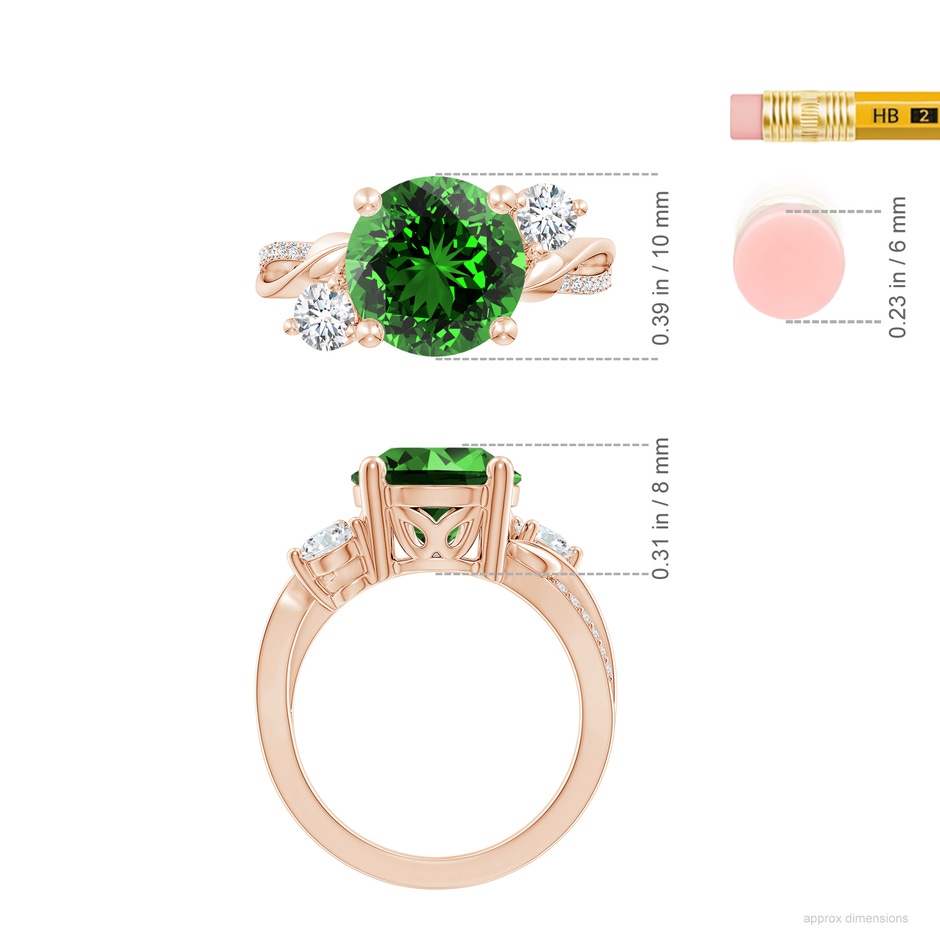 10mm Labgrown Lab-Grown Emerald and Diamond Twisted Vine Ring in Rose Gold ruler