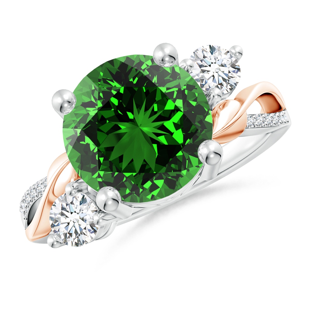 10mm Labgrown Lab-Grown Emerald and Diamond Twisted Vine Ring in White Gold Rose Gold