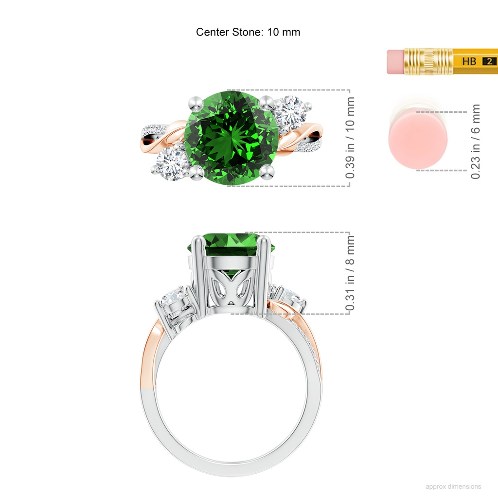 10mm Labgrown Lab-Grown Emerald and Diamond Twisted Vine Ring in White Gold Rose Gold ruler