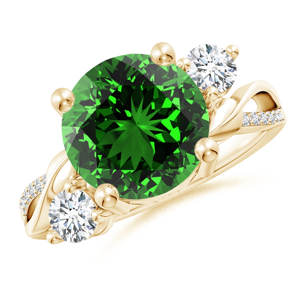 10mm Labgrown Lab-Grown Emerald and Diamond Twisted Vine Ring in Yellow Gold