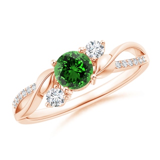 5mm Labgrown Lab-Grown Emerald and Diamond Twisted Vine Ring in 10K Rose Gold