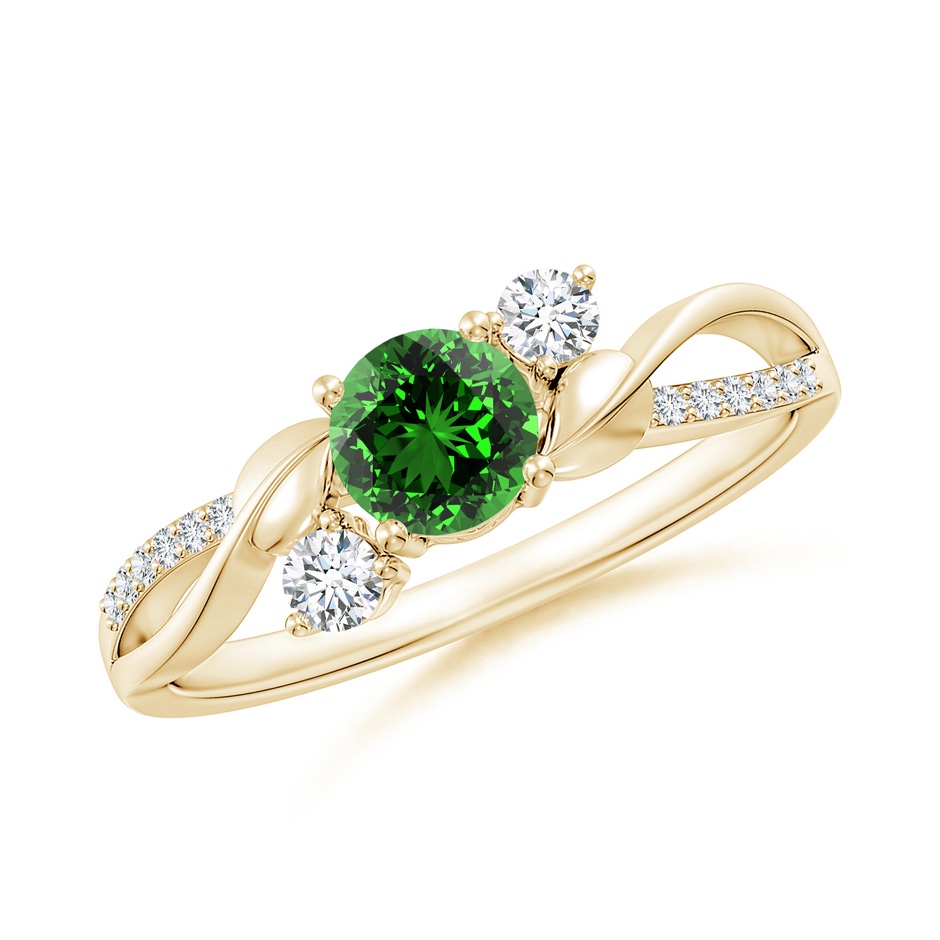 5mm Labgrown Lab-Grown Emerald and Diamond Twisted Vine Ring in 10K Yellow Gold 