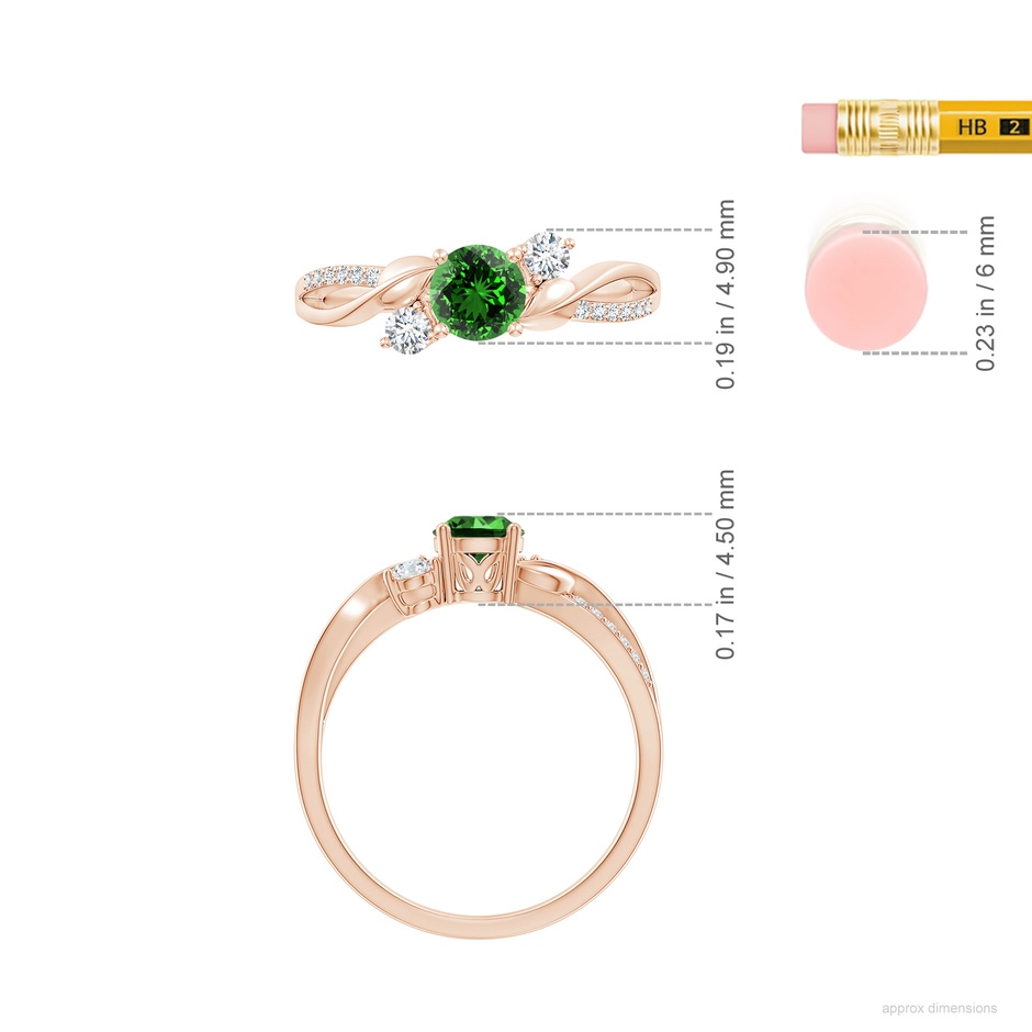 5mm Labgrown Lab-Grown Emerald and Lab Diamond Twisted Vine Ring in Rose Gold ruler