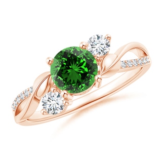 6mm Labgrown Lab-Grown Emerald and Diamond Twisted Vine Ring in Rose Gold