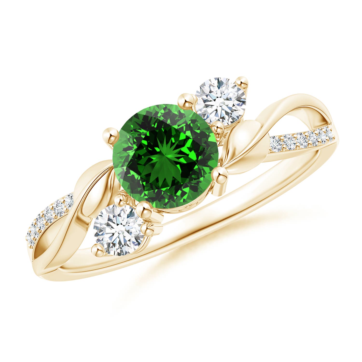 Lab-Grown Emerald and Lab Diamond Twisted Vine Ring