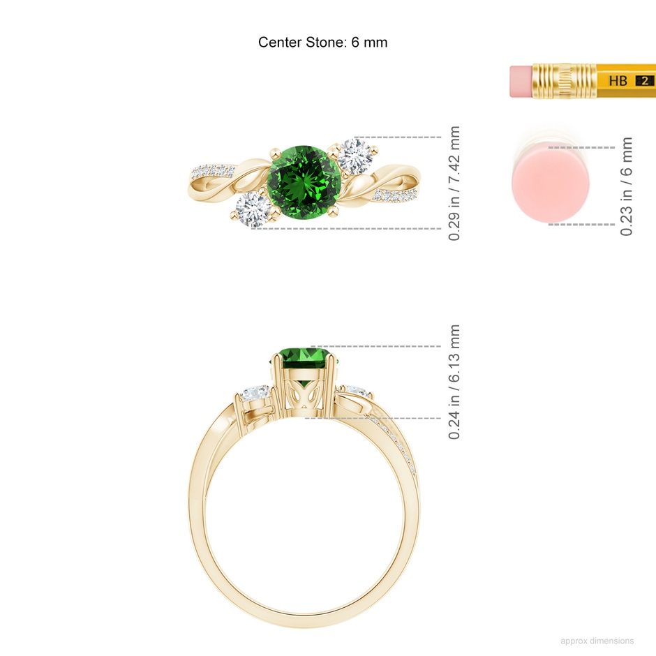 6mm Labgrown Lab-Grown Emerald and Diamond Twisted Vine Ring in Yellow Gold ruler