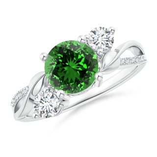 7mm Labgrown Lab-Grown Emerald and Diamond Twisted Vine Ring in P950 Platinum