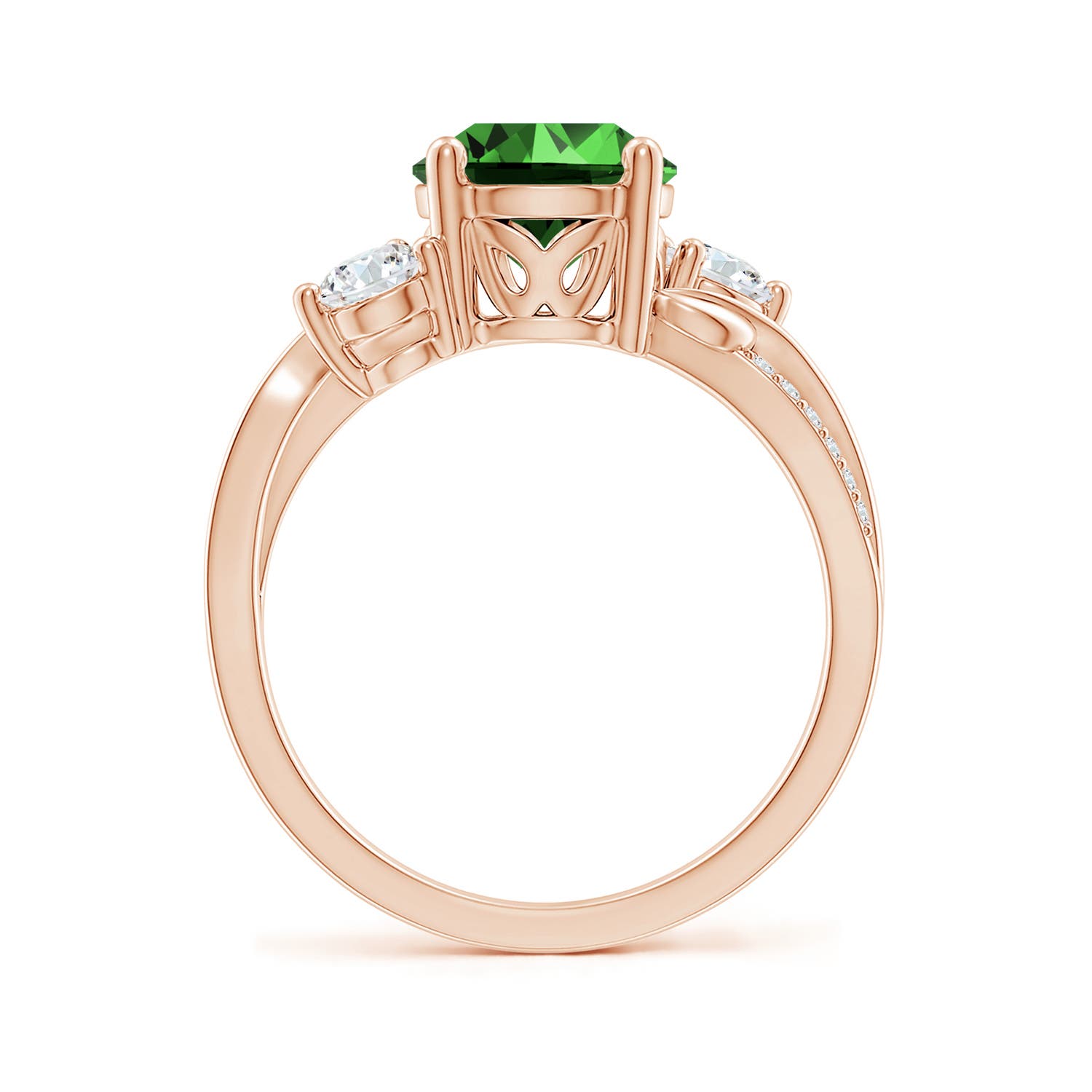 8mm Labgrown Lab-Grown Emerald and Lab Diamond Twisted Vine Ring in Rose Gold - side 3