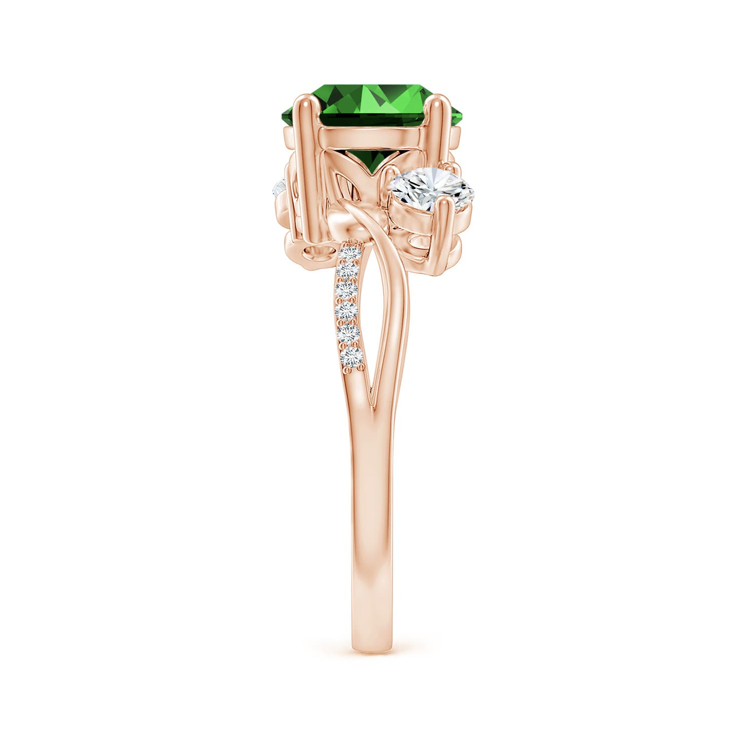 8mm Labgrown Lab-Grown Emerald and Lab Diamond Twisted Vine Ring in Rose Gold - side 4