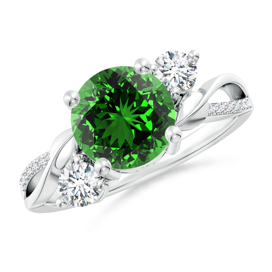 8mm Labgrown Lab-Grown Emerald and Diamond Twisted Vine Ring in White Gold 