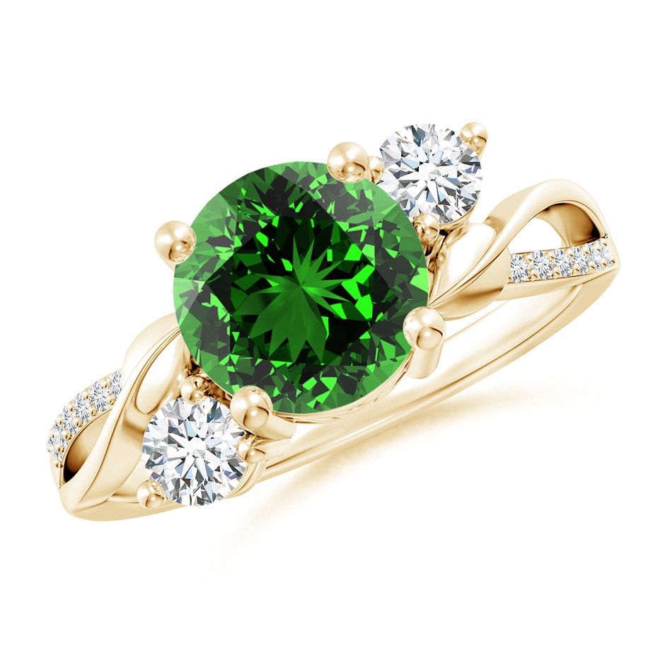 8mm Labgrown Lab-Grown Emerald and Diamond Twisted Vine Ring in Yellow Gold 