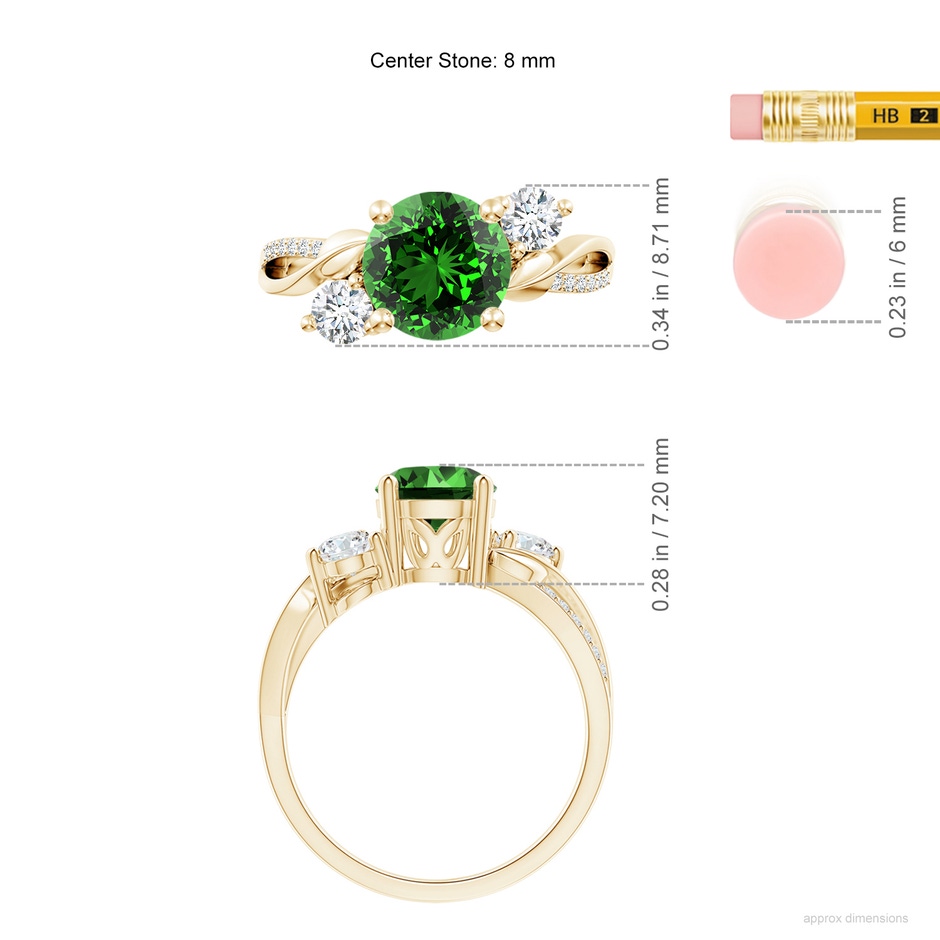 8mm Labgrown Lab-Grown Emerald and Diamond Twisted Vine Ring in Yellow Gold ruler