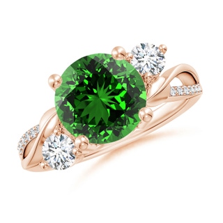 9mm Labgrown Lab-Grown Emerald and Lab Diamond Twisted Vine Ring in 18K Rose Gold