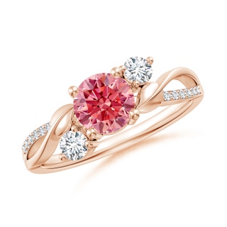 6mm Labgrown Lab-Grown Fancy Intense Pink and White Diamond Twisted Vine Ring in 9K Rose Gold