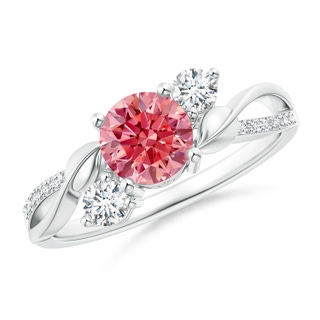 6mm Labgrown Lab-Grown Fancy Intense Pink and White Diamond Twisted Vine Ring in P950 Platinum