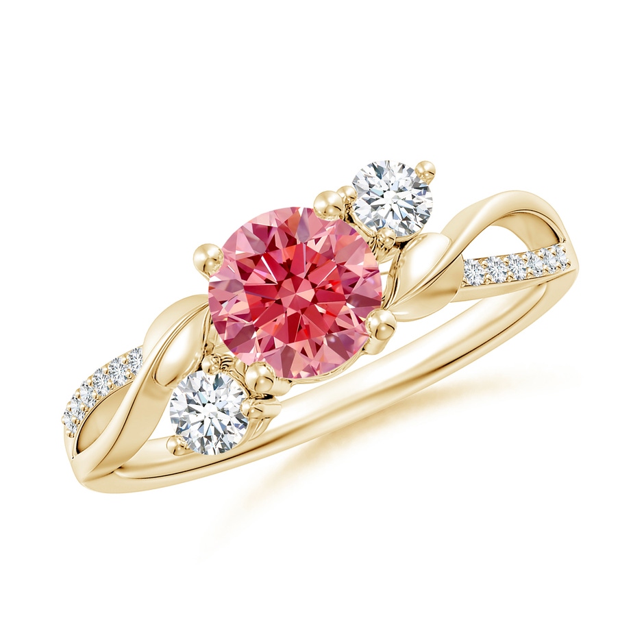 6mm Labgrown Lab-Grown Fancy Intense Pink and White Diamond Twisted Vine Ring in Yellow Gold 