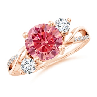 8mm Labgrown Lab-Grown Fancy Intense Pink and White Diamond Twisted Vine Ring in 10K Rose Gold