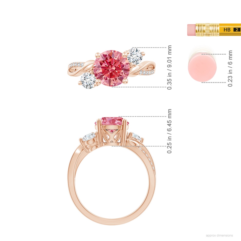 8mm Labgrown Lab-Grown Fancy Intense Pink and White Diamond Twisted Vine Ring in 18K Rose Gold ruler