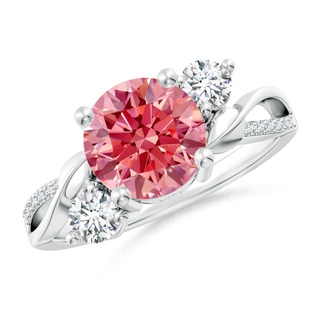 8mm Labgrown Lab-Grown Fancy Intense Pink and White Diamond Twisted Vine Ring in P950 Platinum