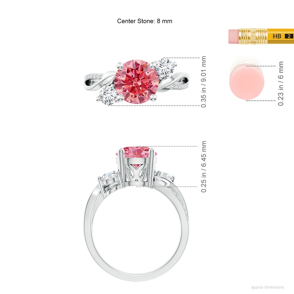 8mm Labgrown Lab-Grown Fancy Intense Pink and White Diamond Twisted Vine Ring in White Gold ruler