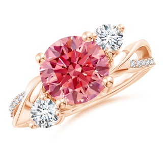 9.2mm Labgrown Lab-Grown Fancy Intense Pink and White Diamond Twisted Vine Ring in 10K Rose Gold