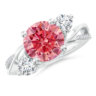 9.2mm Labgrown Lab-Grown Fancy Intense Pink and White Diamond Twisted Vine Ring in P950 Platinum