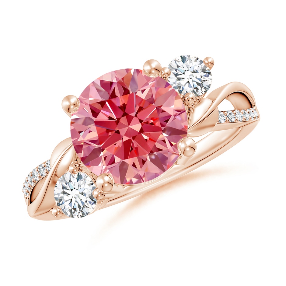 9.2mm Labgrown Lab-Grown Fancy Intense Pink and White Diamond Twisted Vine Ring in Rose Gold 
