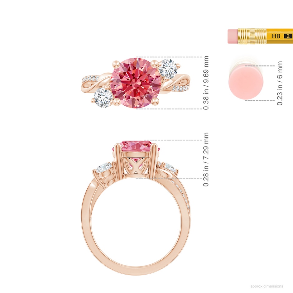 9.2mm Labgrown Lab-Grown Fancy Intense Pink and White Diamond Twisted Vine Ring in Rose Gold ruler