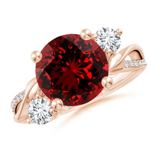 10mm Labgrown Lab-Grown Ruby and Lab Diamond Twisted Vine Ring in 18K Rose Gold
