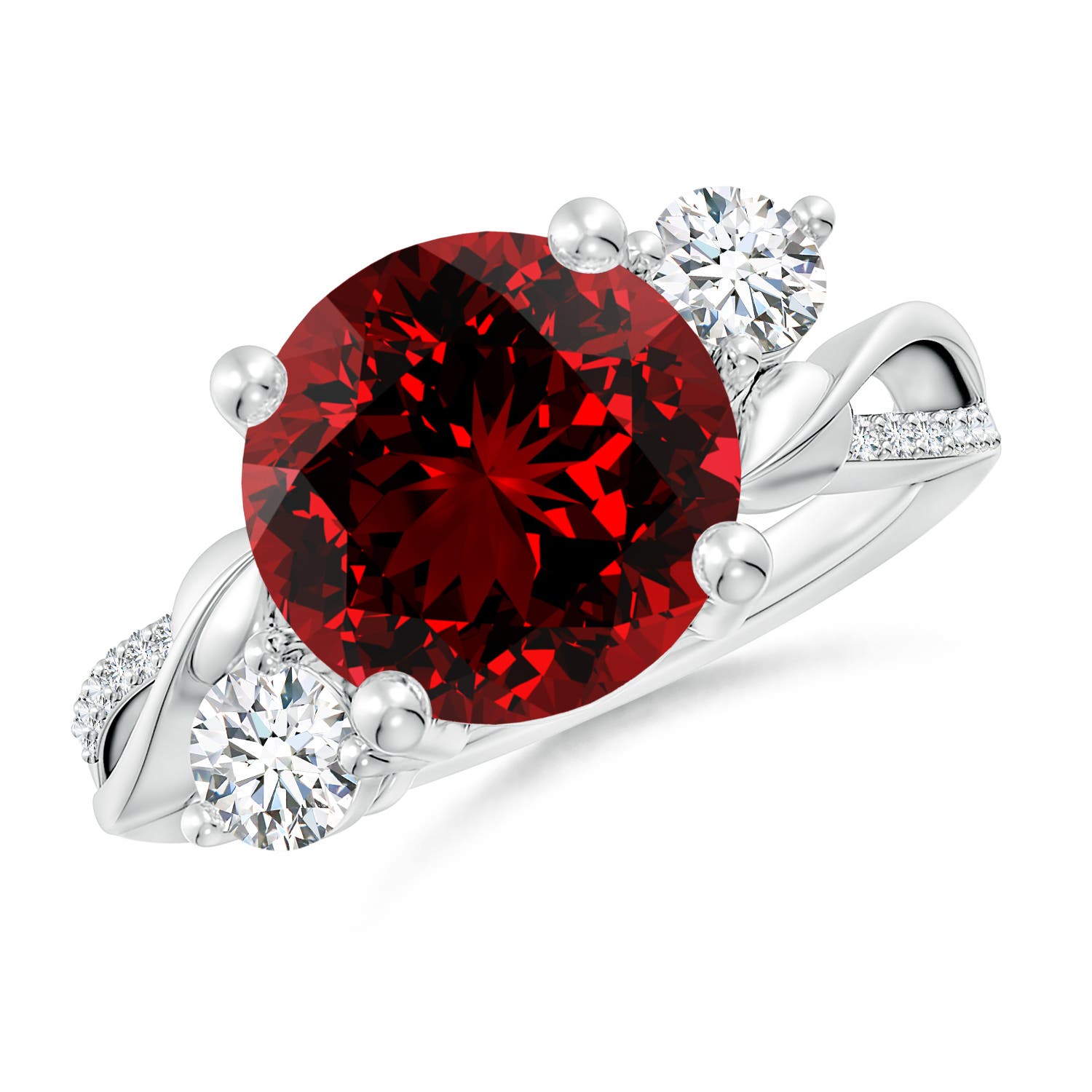 10mm Labgrown Lab-Grown Ruby and Lab Diamond Twisted Vine Ring in 18K White Gold