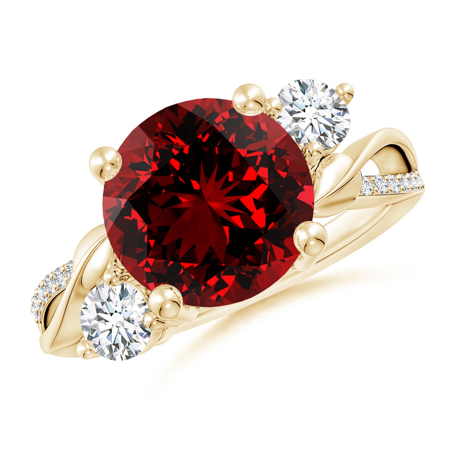 10mm Labgrown Lab-Grown Ruby and Lab Diamond Twisted Vine Ring in 18K Yellow Gold