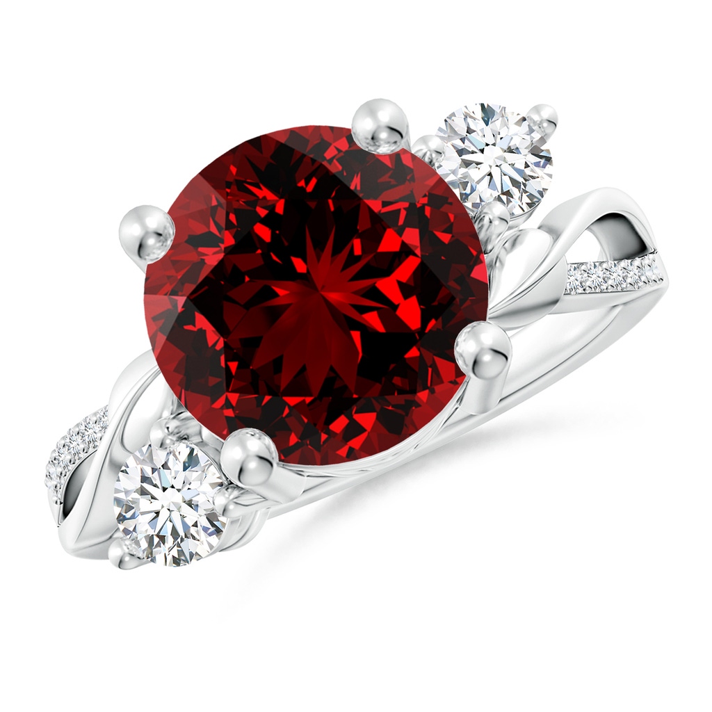 10mm Labgrown Lab-Grown Ruby and Diamond Twisted Vine Ring in White Gold