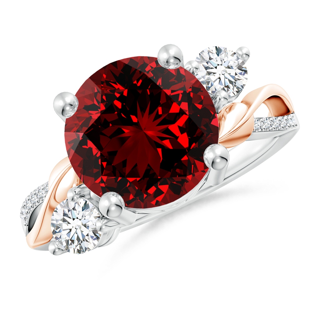 10mm Labgrown Lab-Grown Ruby and Diamond Twisted Vine Ring in White Gold Rose Gold