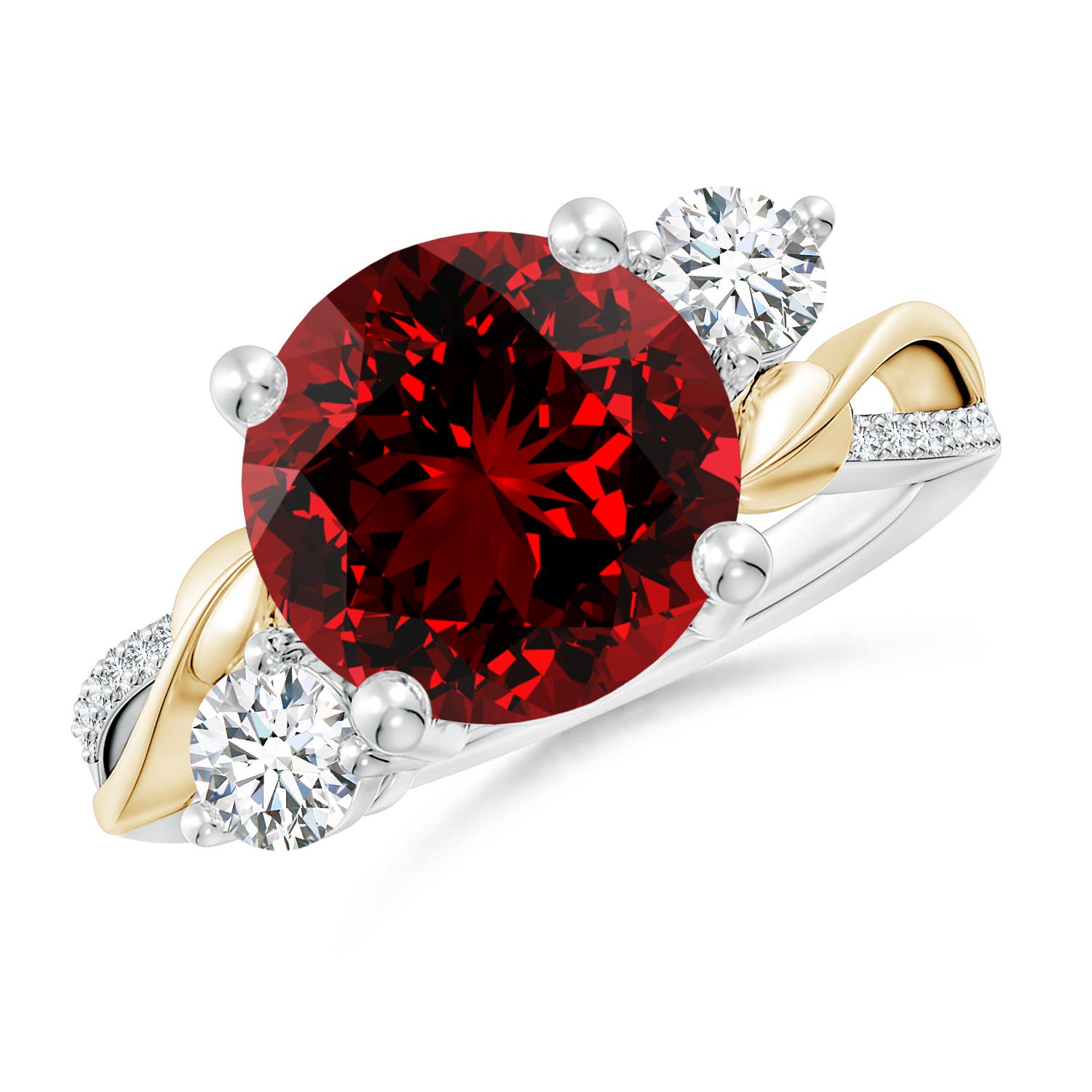 10mm Labgrown Lab-Grown Ruby and Lab Diamond Twisted Vine Ring in White Gold Yellow Gold