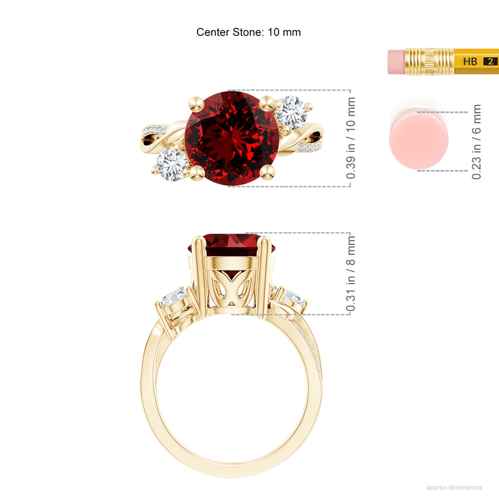 10mm Labgrown Lab-Grown Ruby and Diamond Twisted Vine Ring in Yellow Gold ruler
