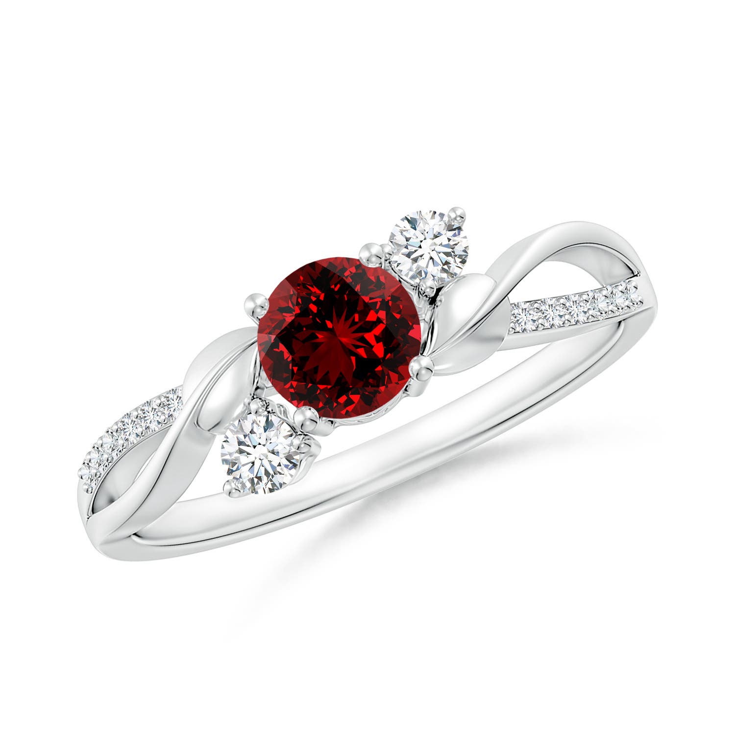 5mm Labgrown Lab-Grown Ruby and Lab Diamond Twisted Vine Ring in 18K White Gold
