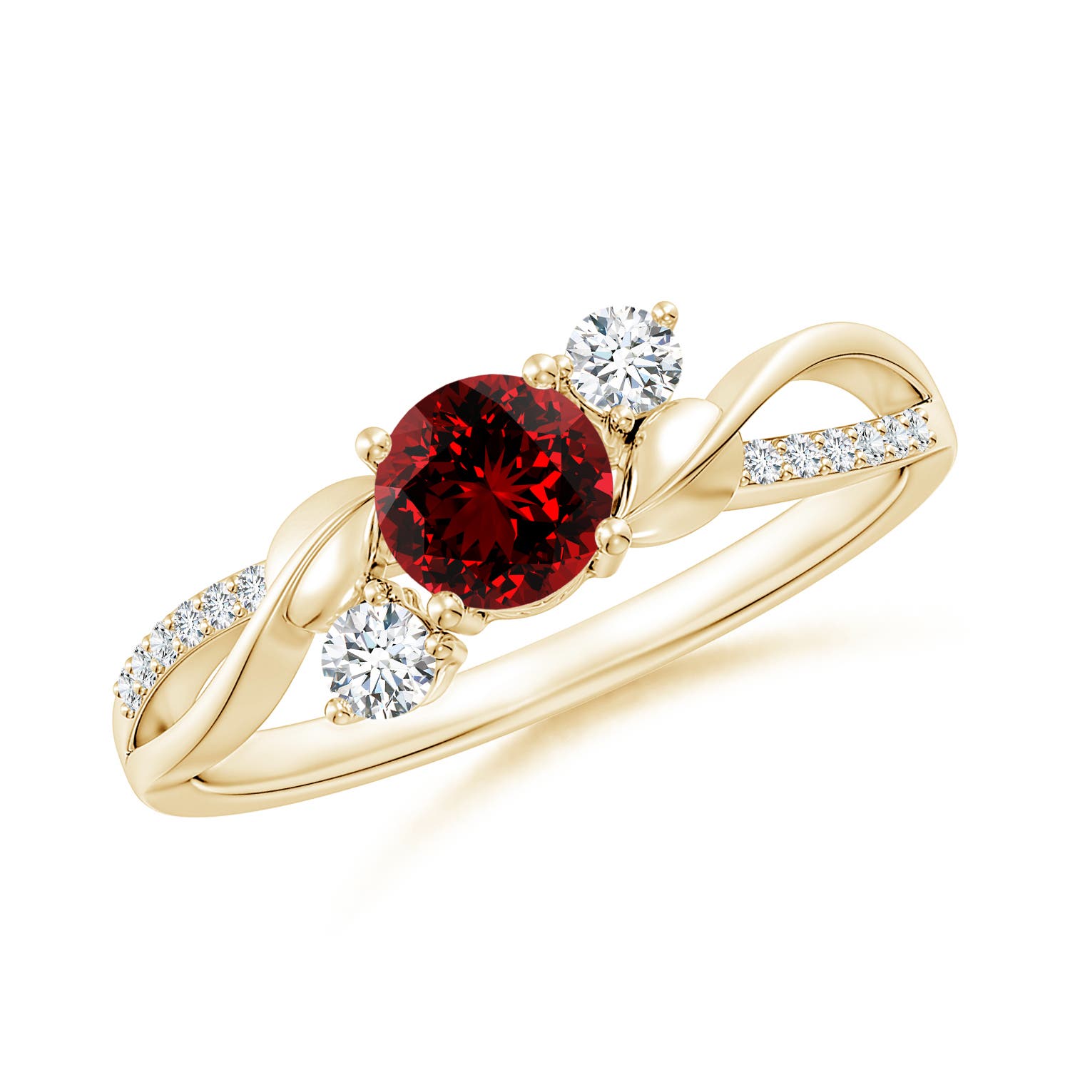 5mm Labgrown Lab-Grown Ruby and Lab Diamond Twisted Vine Ring in 18K Yellow Gold