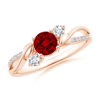 5mm Labgrown Lab-Grown Ruby and Lab Diamond Twisted Vine Ring in 9K Rose Gold