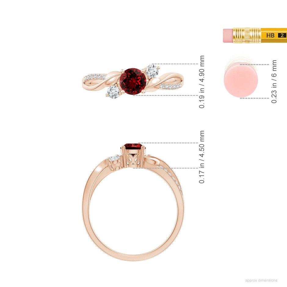 5mm Labgrown Lab-Grown Ruby and Lab Diamond Twisted Vine Ring in Rose Gold ruler