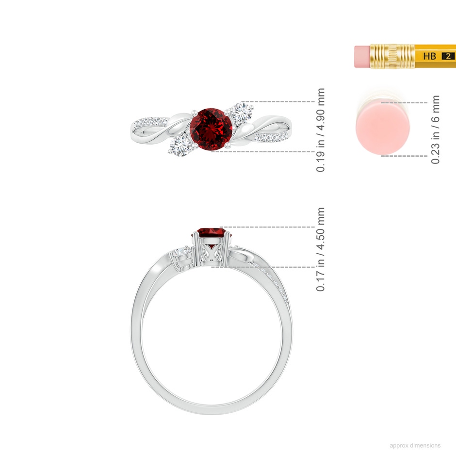 5mm Labgrown Lab-Grown Ruby and Lab Diamond Twisted Vine Ring in White Gold ruler