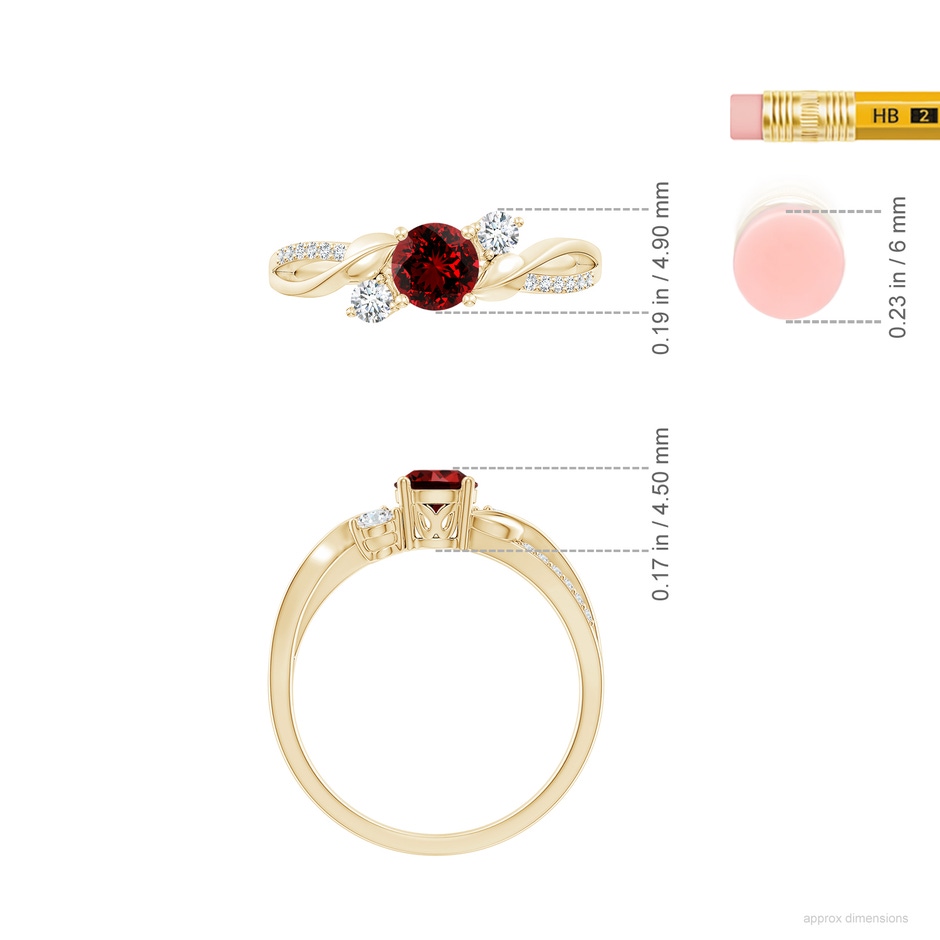 5mm Labgrown Lab-Grown Ruby and Lab Diamond Twisted Vine Ring in Yellow Gold ruler