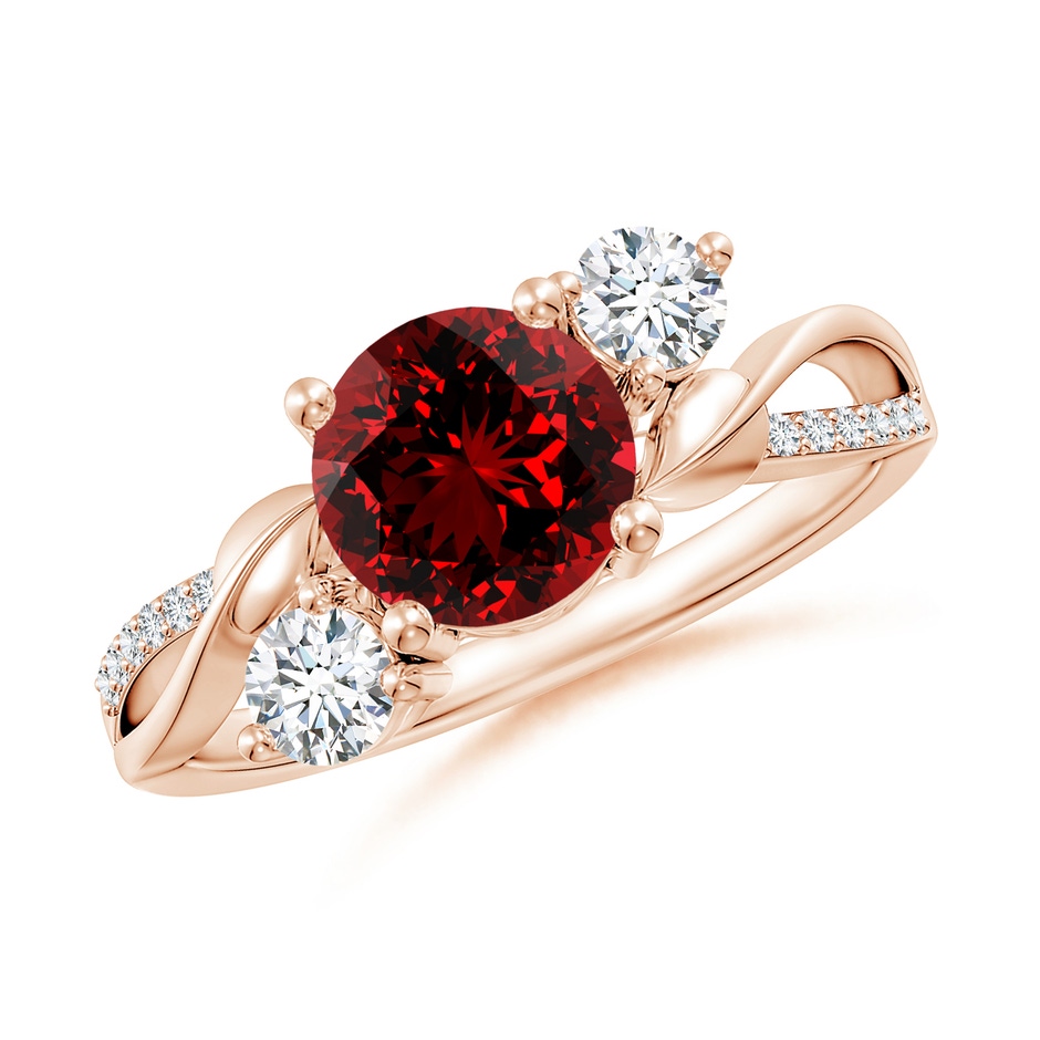 7mm Labgrown Lab-Grown Ruby and Lab Diamond Twisted Vine Ring in Rose Gold 