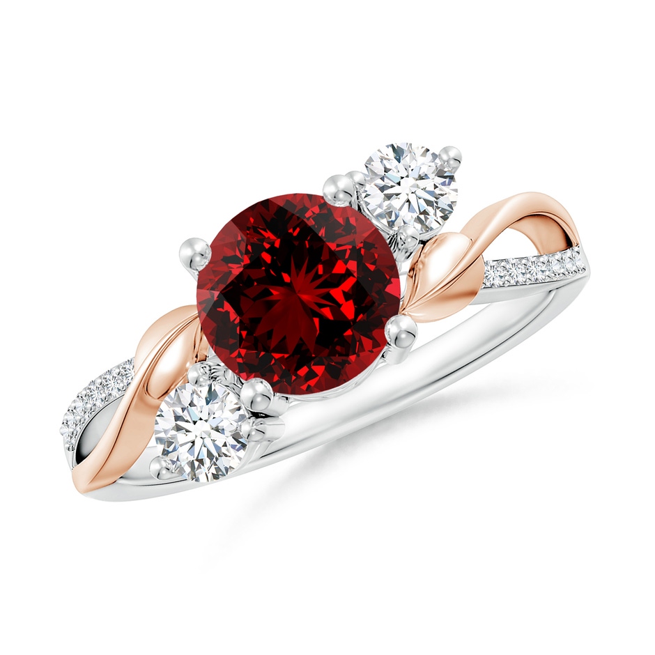 7mm Labgrown Lab-Grown Ruby and Lab Diamond Twisted Vine Ring in White Gold Rose Gold 