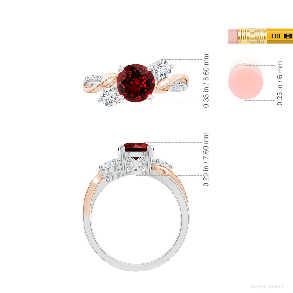7mm Labgrown Lab-Grown Ruby and Lab Diamond Twisted Vine Ring in White Gold Rose Gold ruler