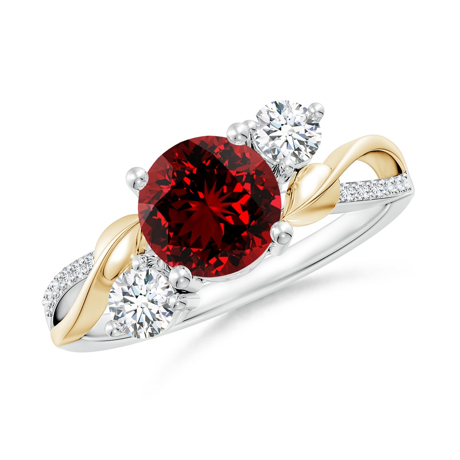 7mm Labgrown Lab-Grown Ruby and Lab Diamond Twisted Vine Ring in White Gold Yellow Gold 
