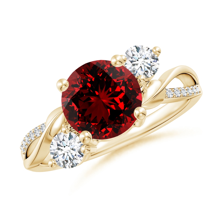 8mm Labgrown Lab-Grown Ruby and Lab Diamond Twisted Vine Ring in 10K Yellow Gold 
