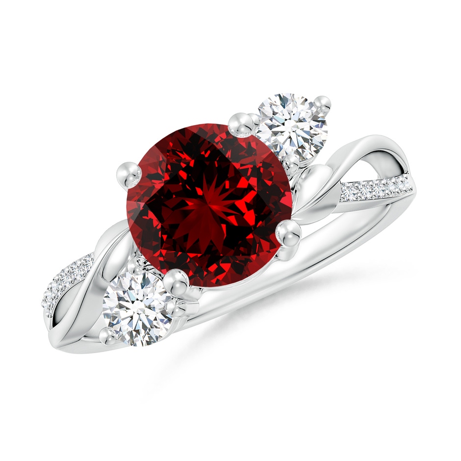8mm Labgrown Lab-Grown Ruby and Lab Diamond Twisted Vine Ring in White Gold 
