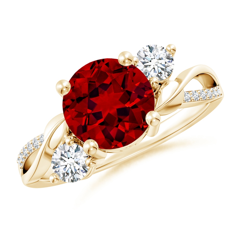 8mm Labgrown Lab-Grown Ruby and Lab Diamond Twisted Vine Ring in Yellow Gold 