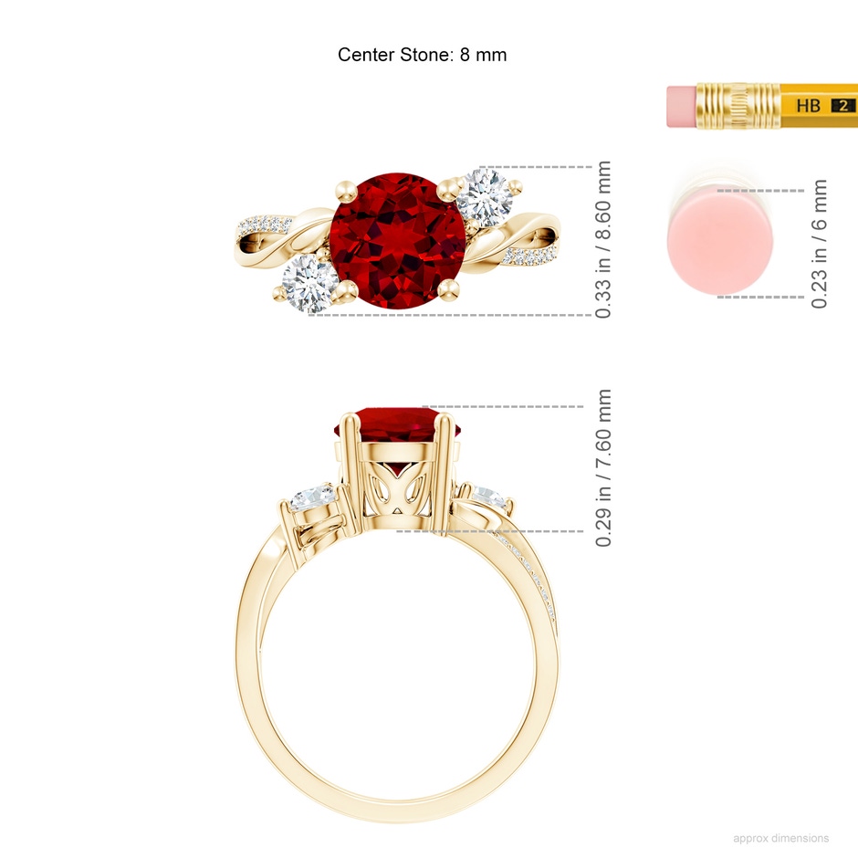 8mm Labgrown Lab-Grown Ruby and Lab Diamond Twisted Vine Ring in Yellow Gold ruler