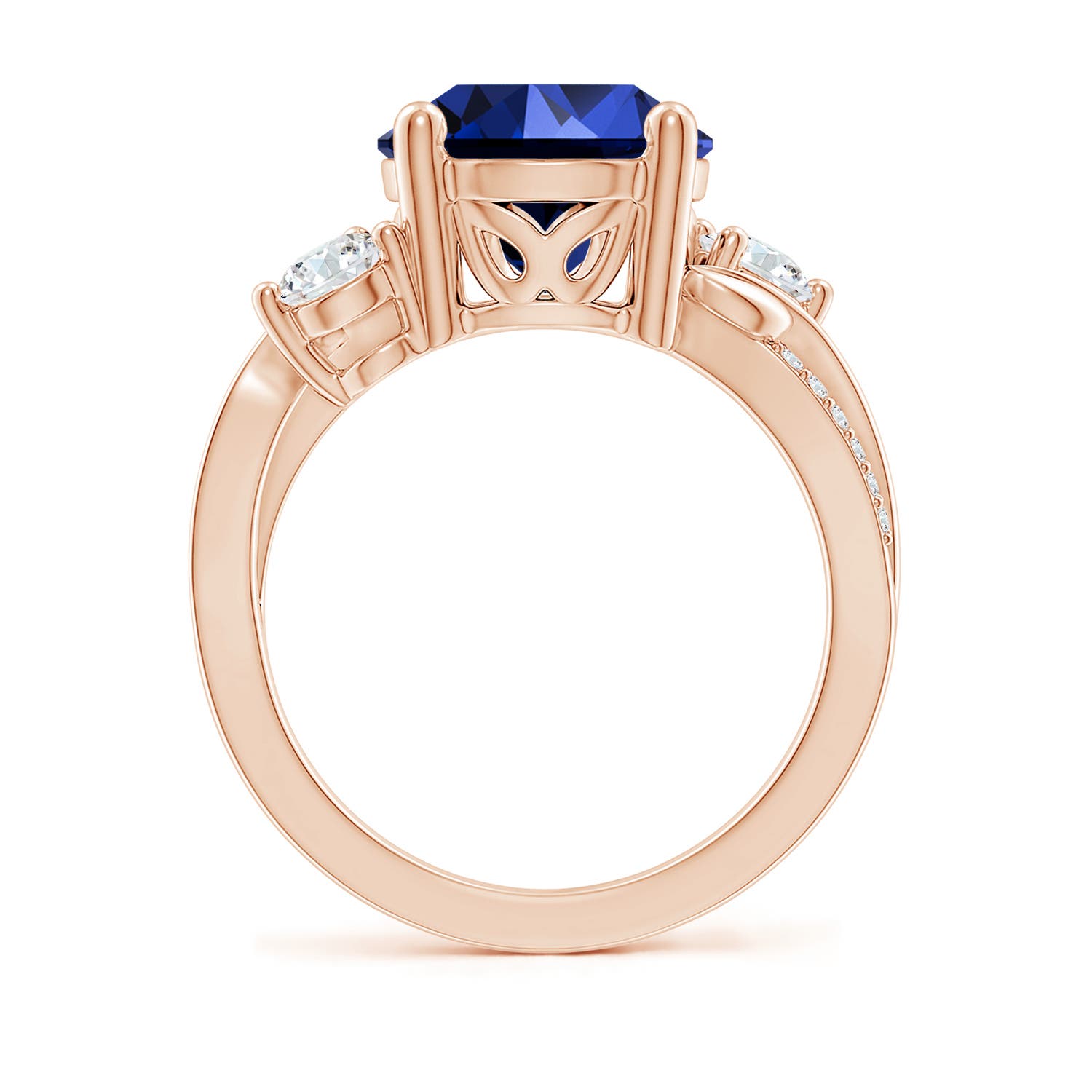 10mm Labgrown Lab-Grown Sapphire and Lab Diamond Twisted Vine Ring in 18K Rose Gold